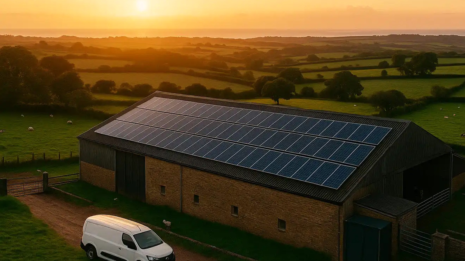 Solar panels installed on an agricultural building