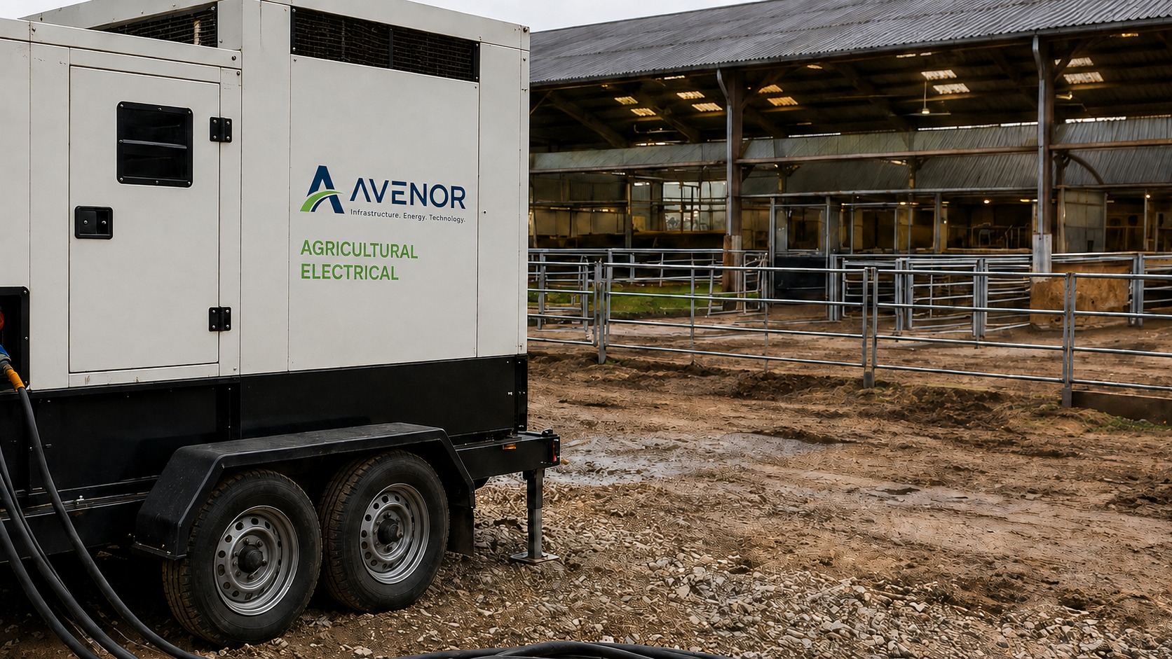 Temporary generator and power distribution equipment on an agricultural site